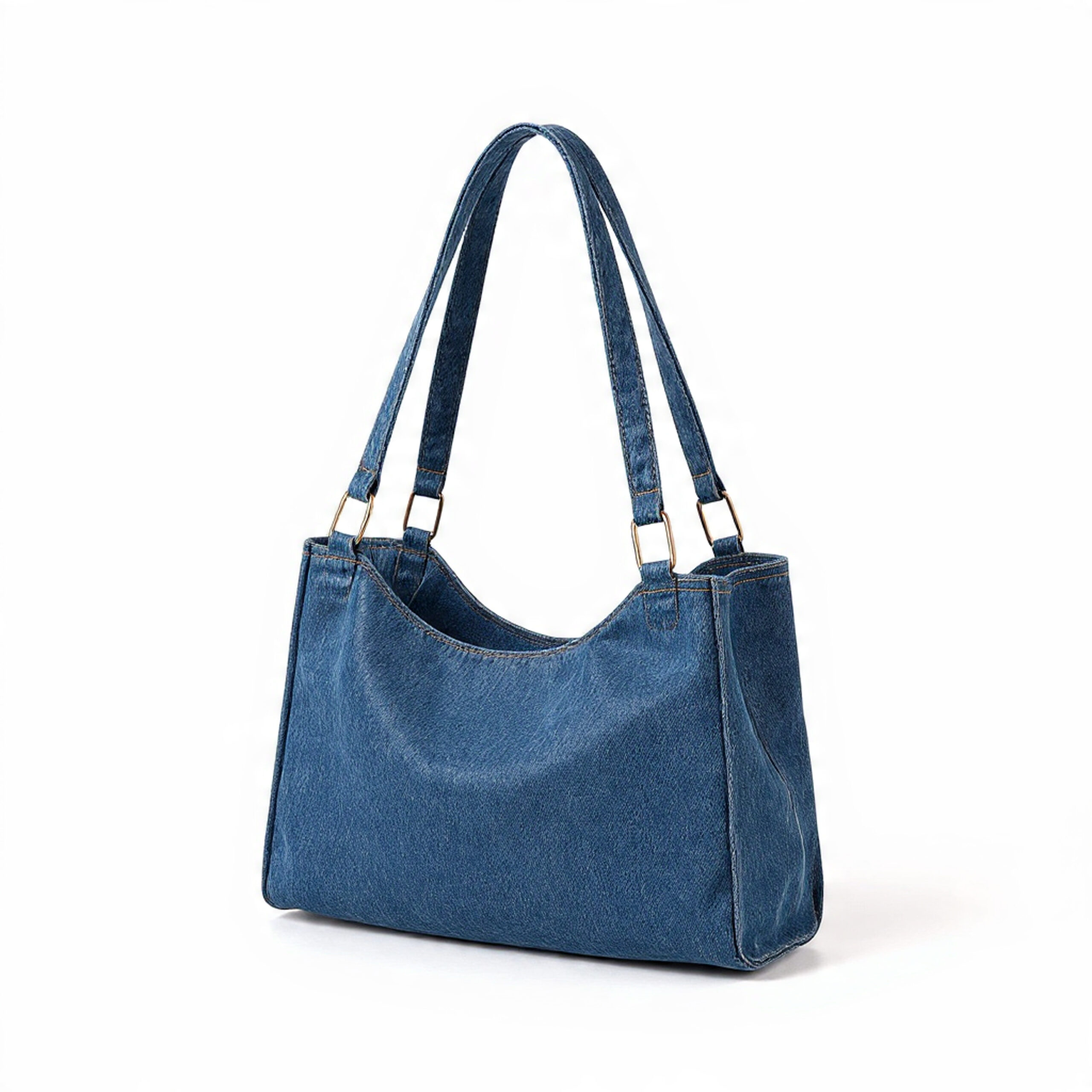 Luxury Blue Denim Double Handbag – Office Travel Uses